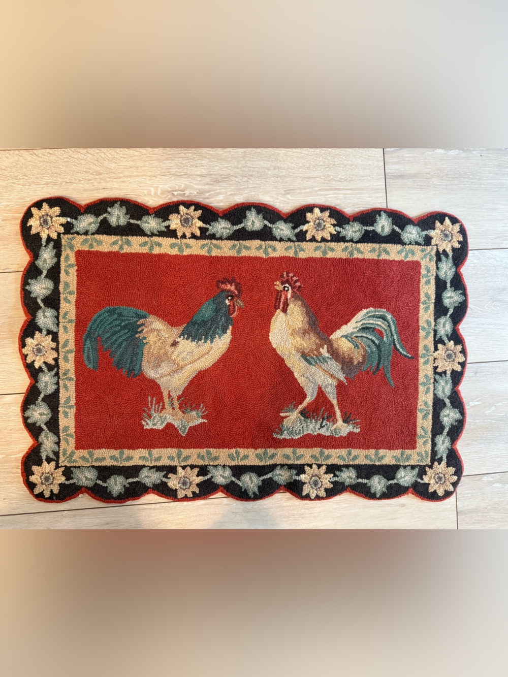 Vintage Rooster Hooked Door Mat - farmhouse.  Great colors.
